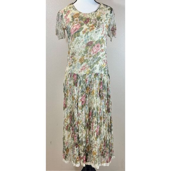 Vintage Papillon  90's Hopeless Romantic Crinkle Tee Style Midi Dress Small - Picture 1 of 8